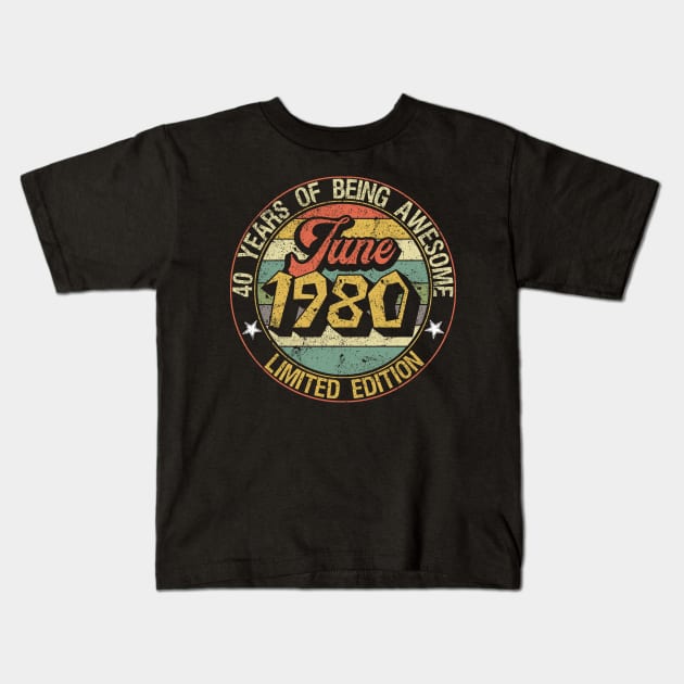 born June 1980 Vintage Gift Kids T-Shirt by thuden1738